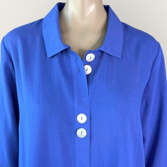Fridaze Vintage 100% Linen 3/4 Sleeves Button Up Top Shirt Blouse Womens XL Blue - Picture 5 of 12